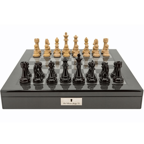 Chess Set Ebony & Wood on 20 inch Carbon Fibre Chess Board by Dal Rossi ...