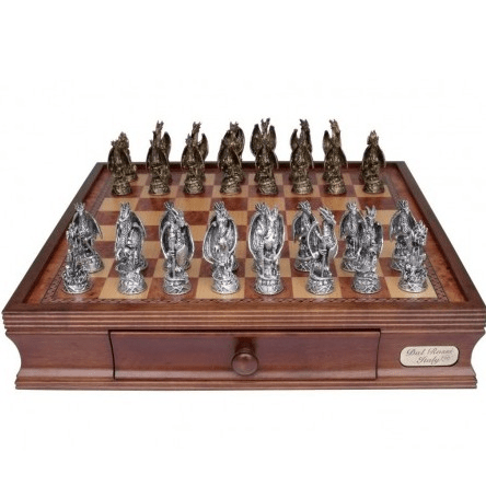 Chess Set Dragon Pewter on 16 inch Walnut Finish Chess Board by Dal ...