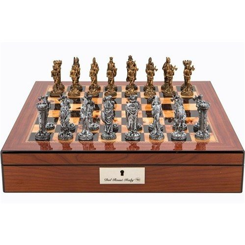 Chess Set Medieval Knights Pewter on 20 inch Walnut Gloss Chess Board ...